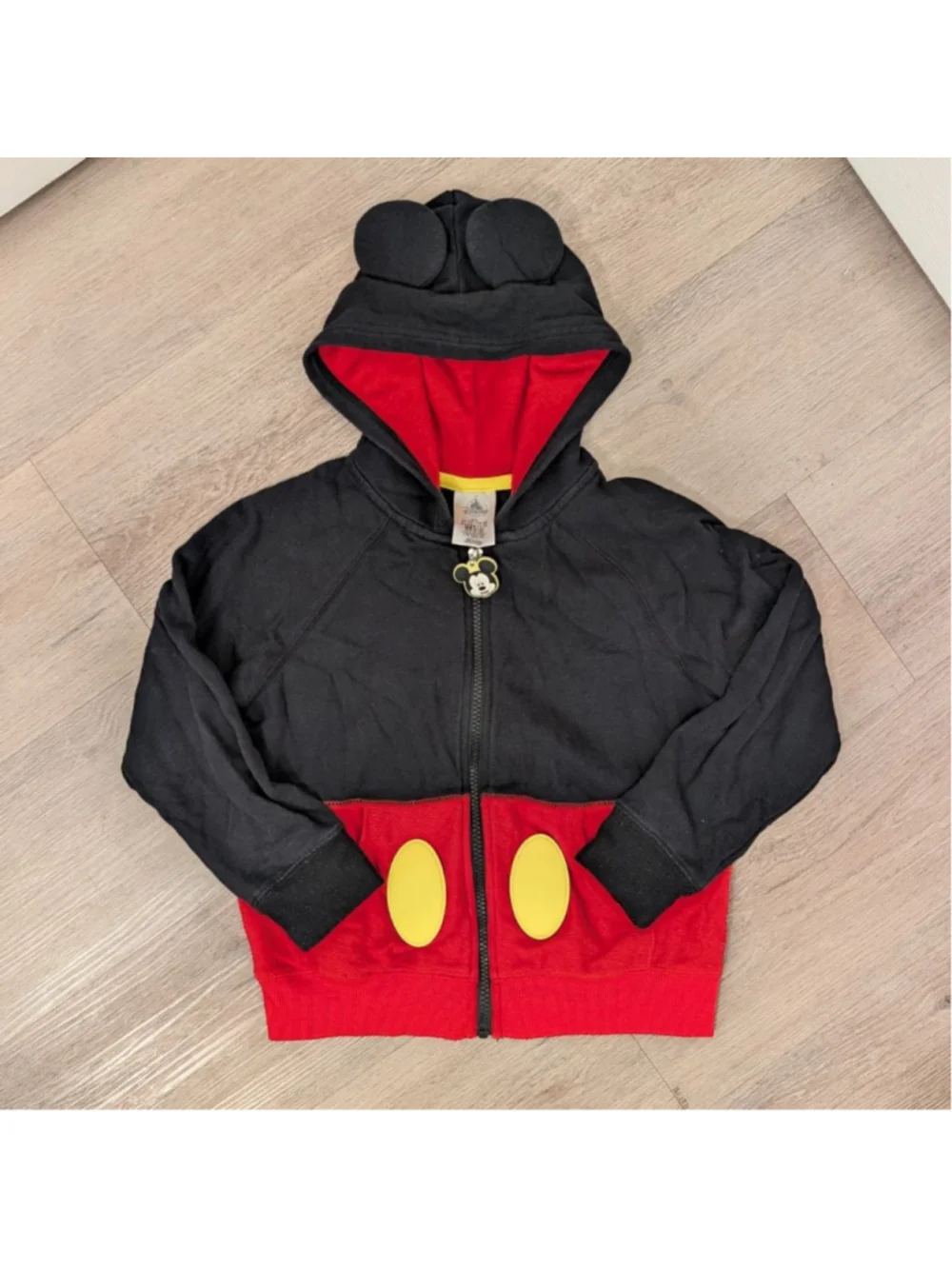 Exclusive Disney Parks Mickey Mouse Ears Hooded Full Zip Jacket Sz 5/6 Black Red